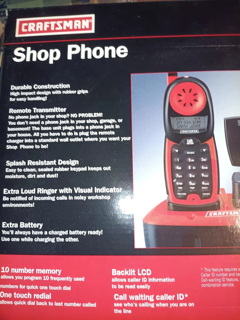 Craftsman Red and Black Shop Phone with Cordless Handset